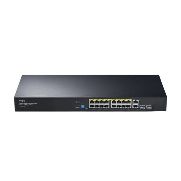 CUDY GS1018PS2 - 16-Port Gigabit PoE+ Switch with 2 Uplink Gigabit Ports and 2 Gigabit SFP Slots 200W
