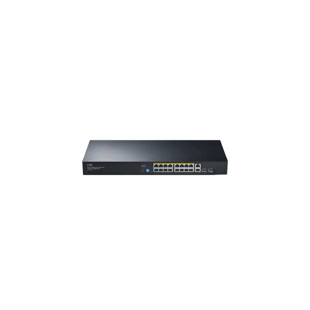 CUDY GS1018PS2 - 16-Port Gigabit PoE+ Switch with 2 Uplink Gigabit Ports and 2 Gigabit SFP Slots 200W